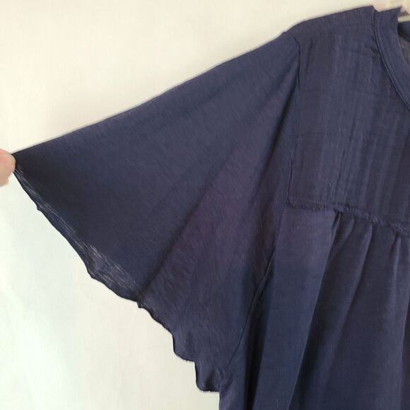 New MICHAEL STARS Women's (2X) Admiral Navy Blue Flutter Sleeve Raw Hem Tee Top - Picture 4 of 8